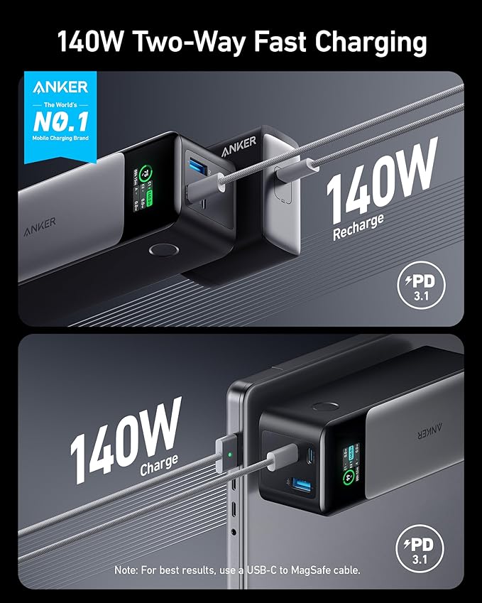 ANKER - Cargador portátil de 3 puertos de 24,000 mAh con salida de 140 W